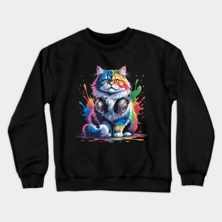 Splash Art Headphones British Longhair Cat Highland Straight Crewneck Sweatshirt